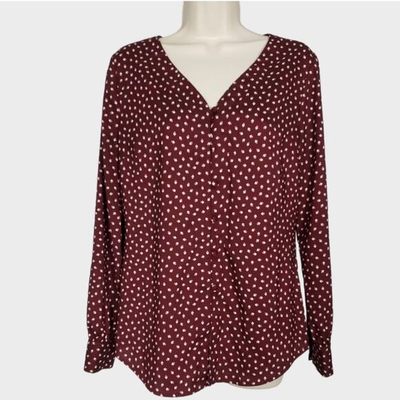 Ann Taylor Burgundy & White Spade Print Button Down Blouse Women’s Size Small - Picture 10 of 10
